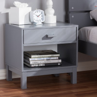 Baxton Studio HNS01-Grey-NS Deirdre Modern and Contemporary Grey Wood 1-Drawer Nightstand
